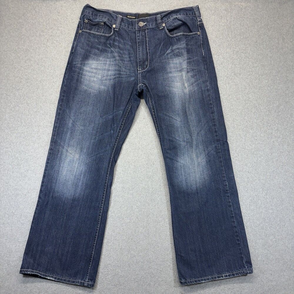 Helix Relaxed Bootcut Jeans Men’s 38x30 Blue Embroidered Pockets Y2K